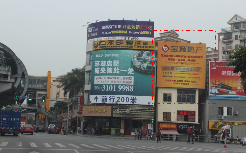 广东广州白云区金沙洲路横沙地铁旁墙体街边设施单面大牌