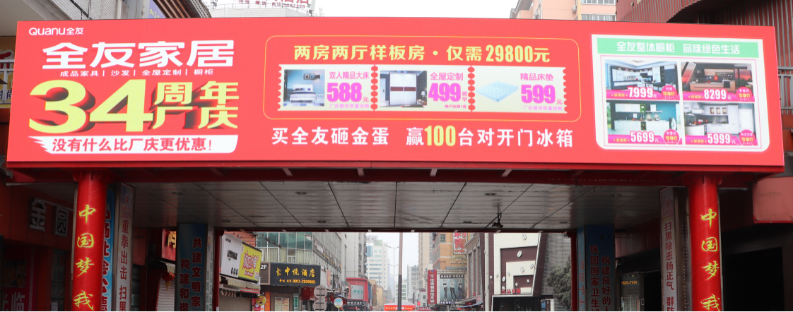 陕西宝鸡渭滨区经一路小商品步行街104#楼和105#楼过街天桥批发市场LED屏