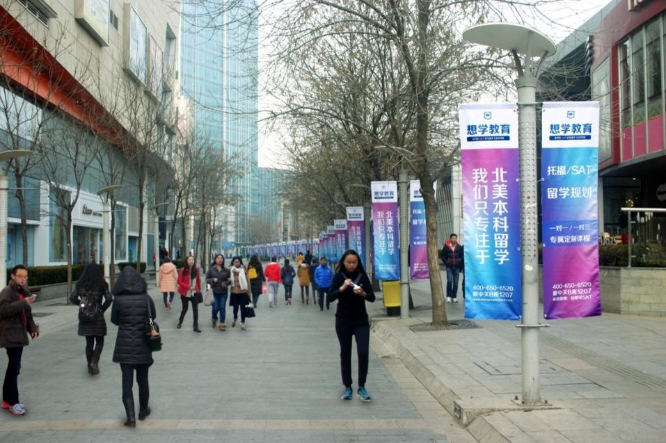 北京海淀区全海淀区中关村步行街街边设施旗类广告