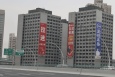 上海中内环高架与逸仙高架交叉口中山北路1250号墙面（沪办大厦）城市道路单面大牌